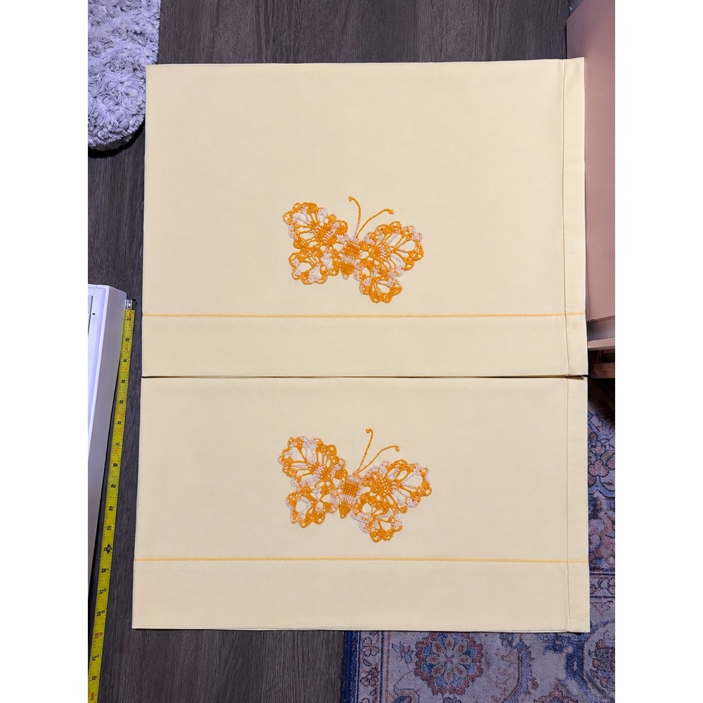 Set of Pale Yellow Butterfly Pillow Cases